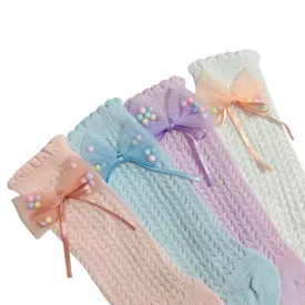 GIRLS' RIBBONED BOW LONG SOCKS