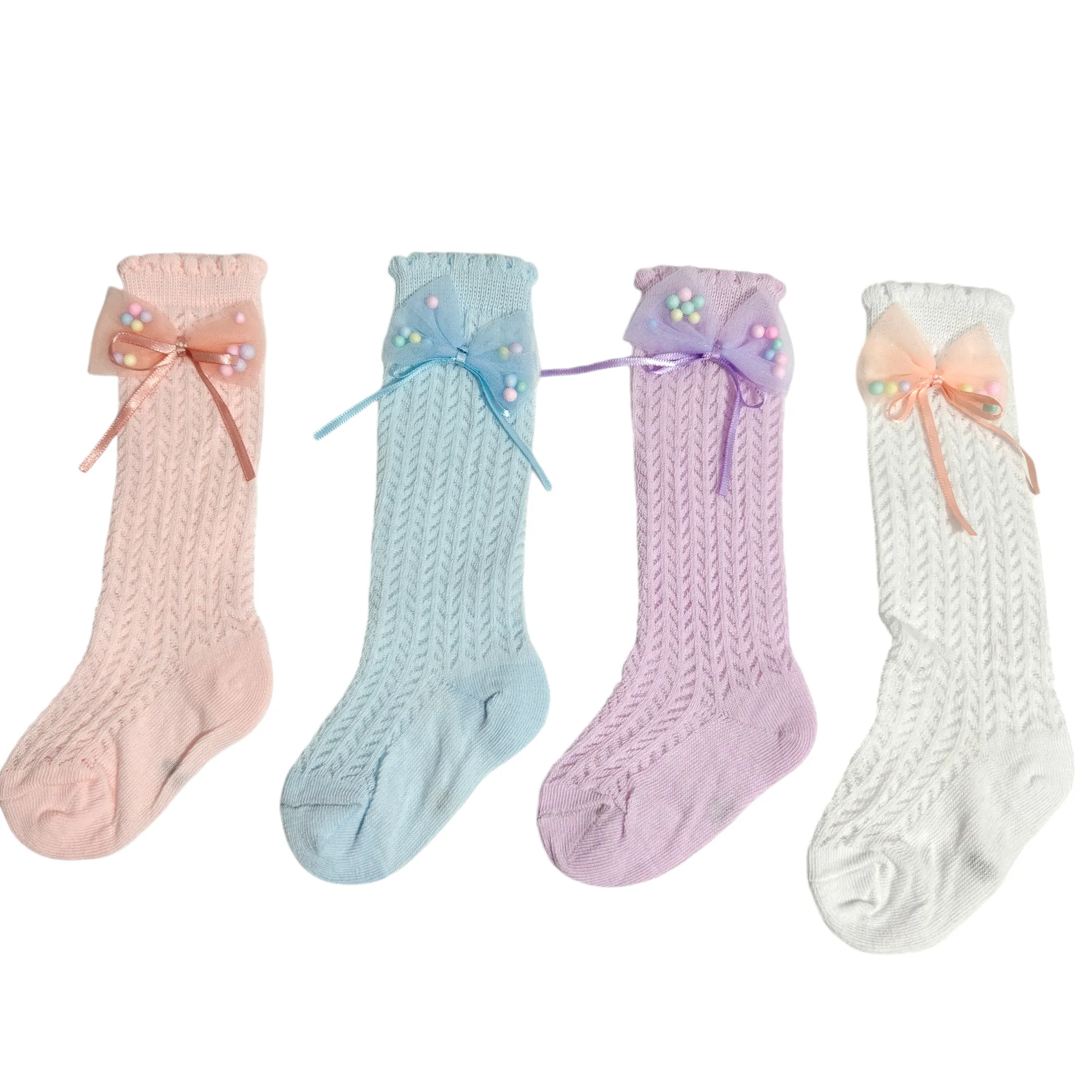 GIRLS' RIBBONED BOW LONG SOCKS