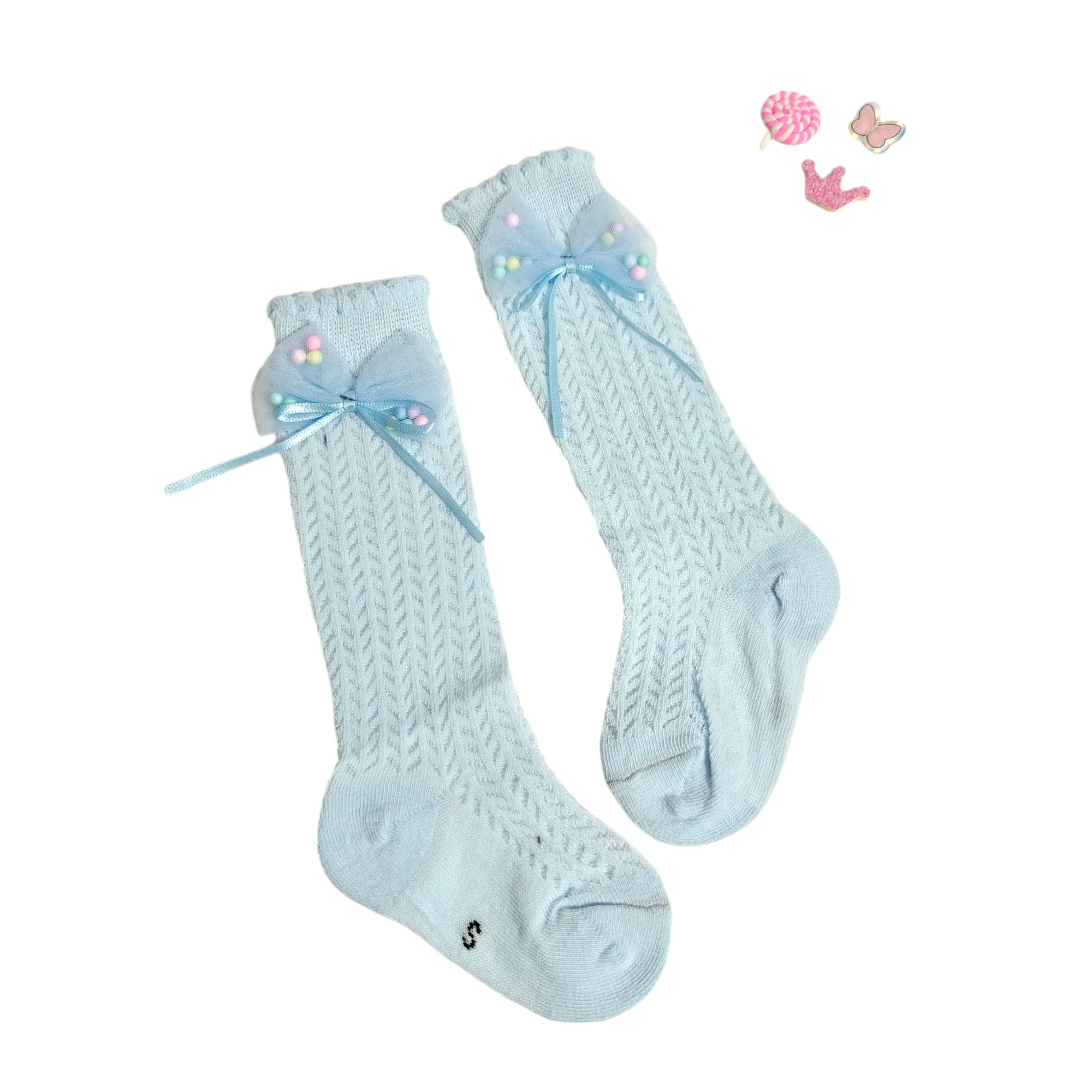 GIRLS' RIBBONED BOW LONG SOCKS