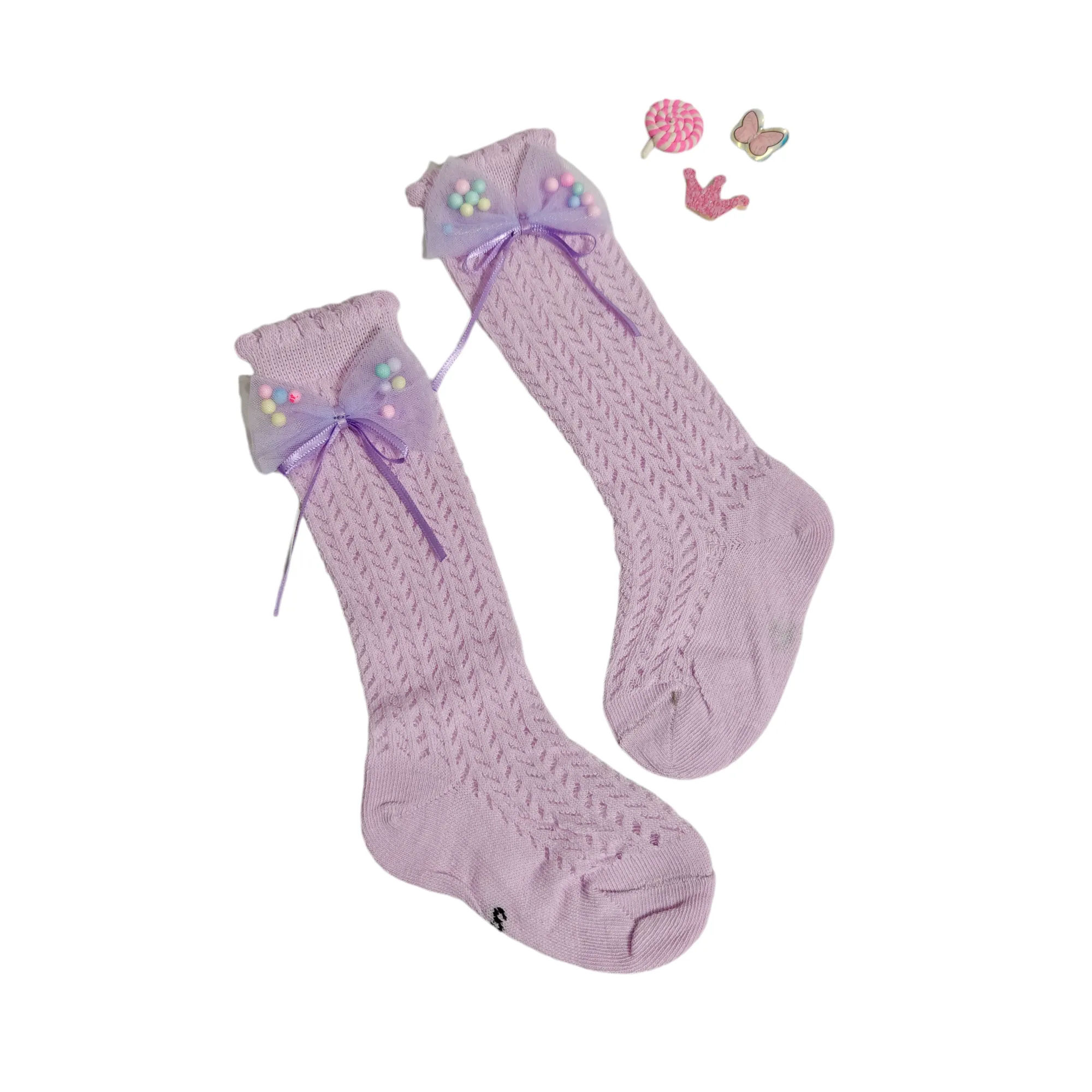 GIRLS' RIBBONED BOW LONG SOCKS