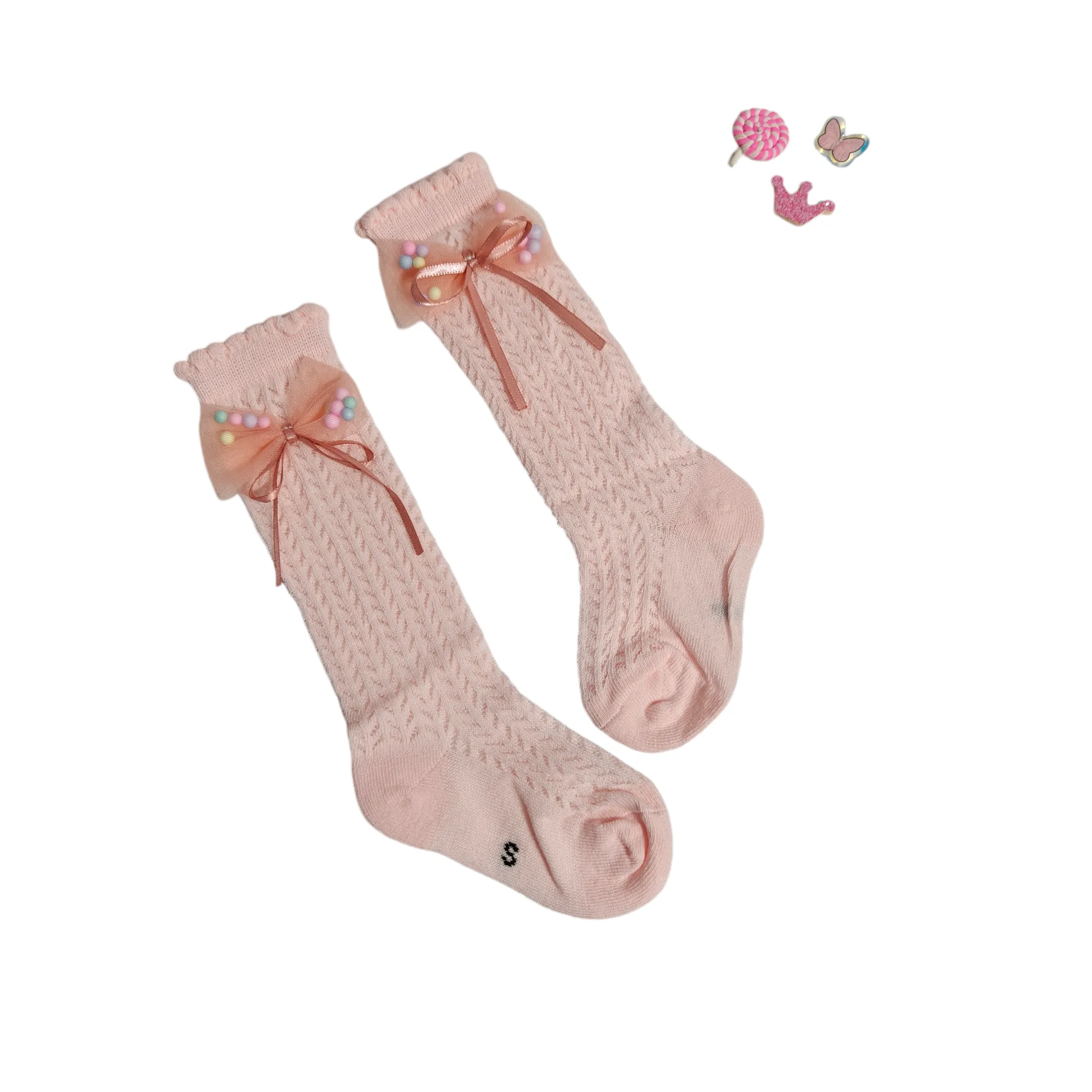 GIRLS' RIBBONED BOW LONG SOCKS