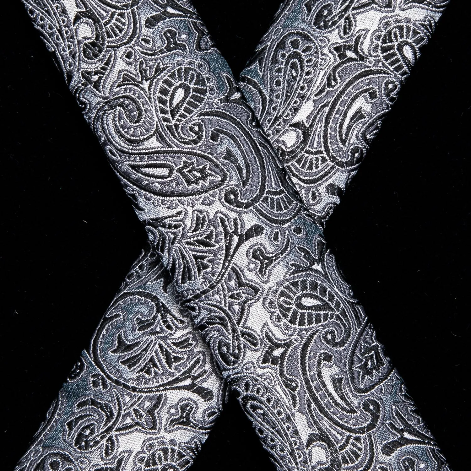 Gradient Grey Paisley Y Back Brace Clip-on Men's Suspender with Bow Tie Set