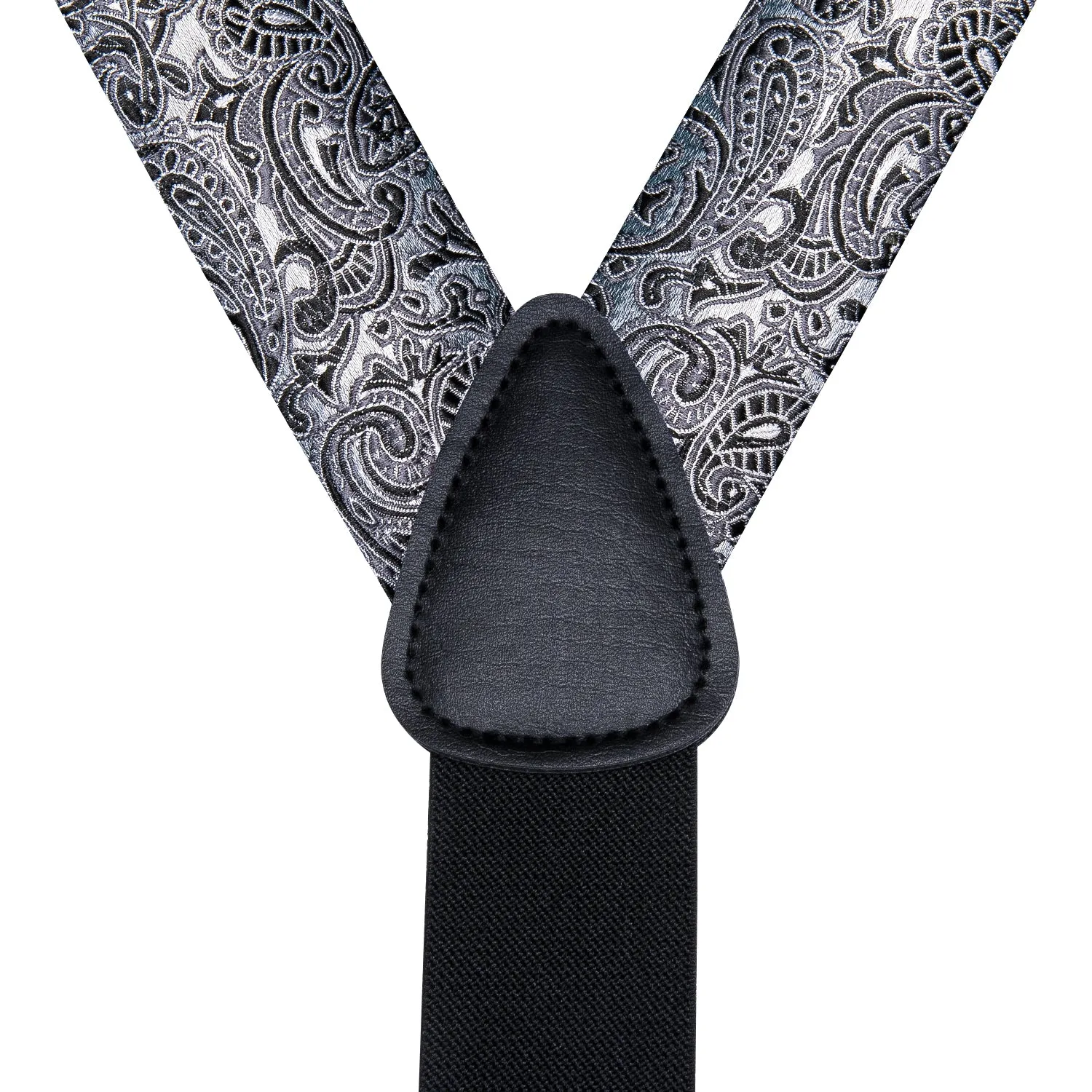 Gradient Grey Paisley Y Back Brace Clip-on Men's Suspender with Bow Tie Set