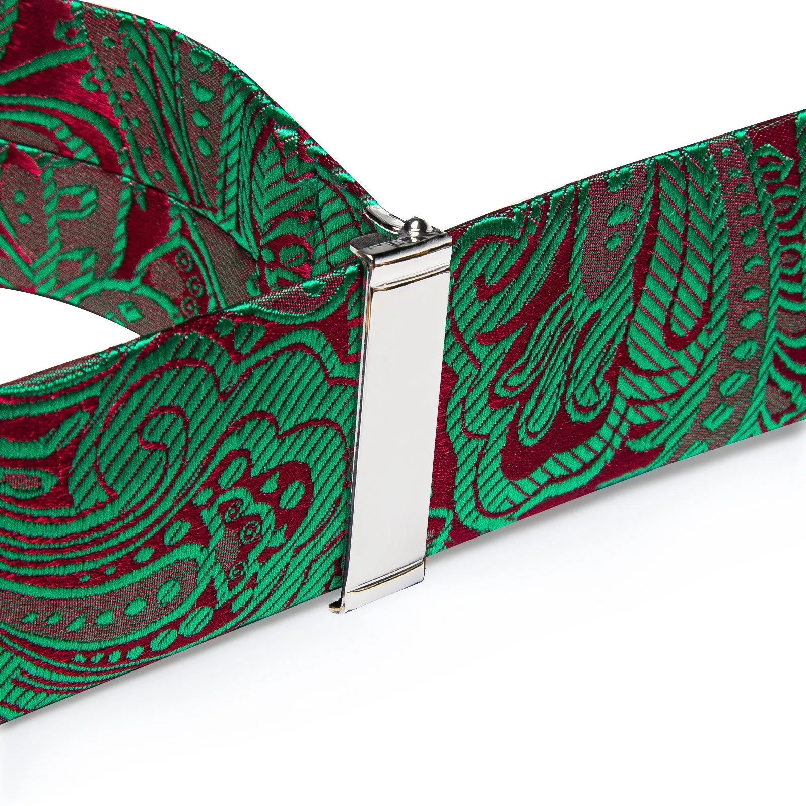 Green Red Paisley Clip-on Men's Suspender with Bow Tie Set