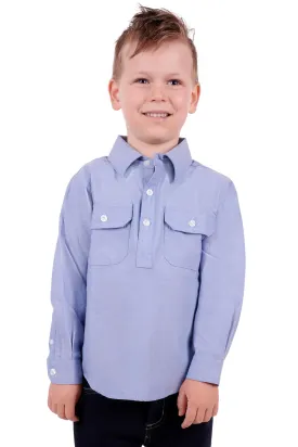 Hard Slog Kids Jackson Half Placket L/S Shirt - Blue - H3S7101182