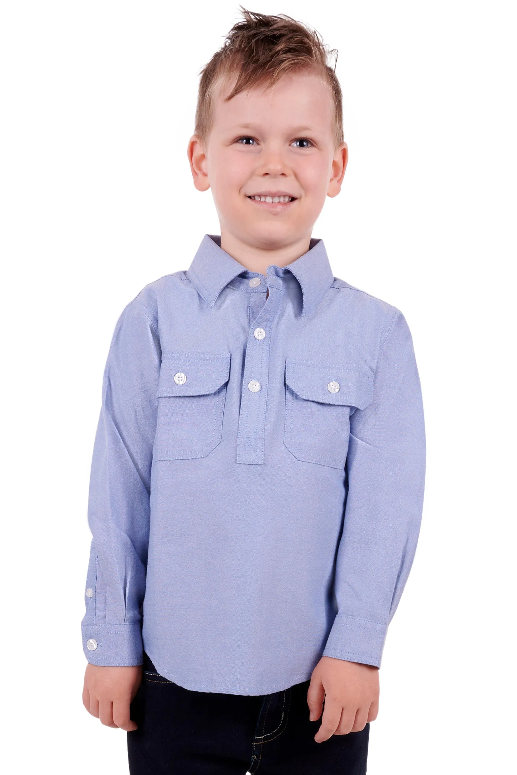 Hard Slog Kids Jackson Half Placket L/S Shirt - Blue - H3S7101182