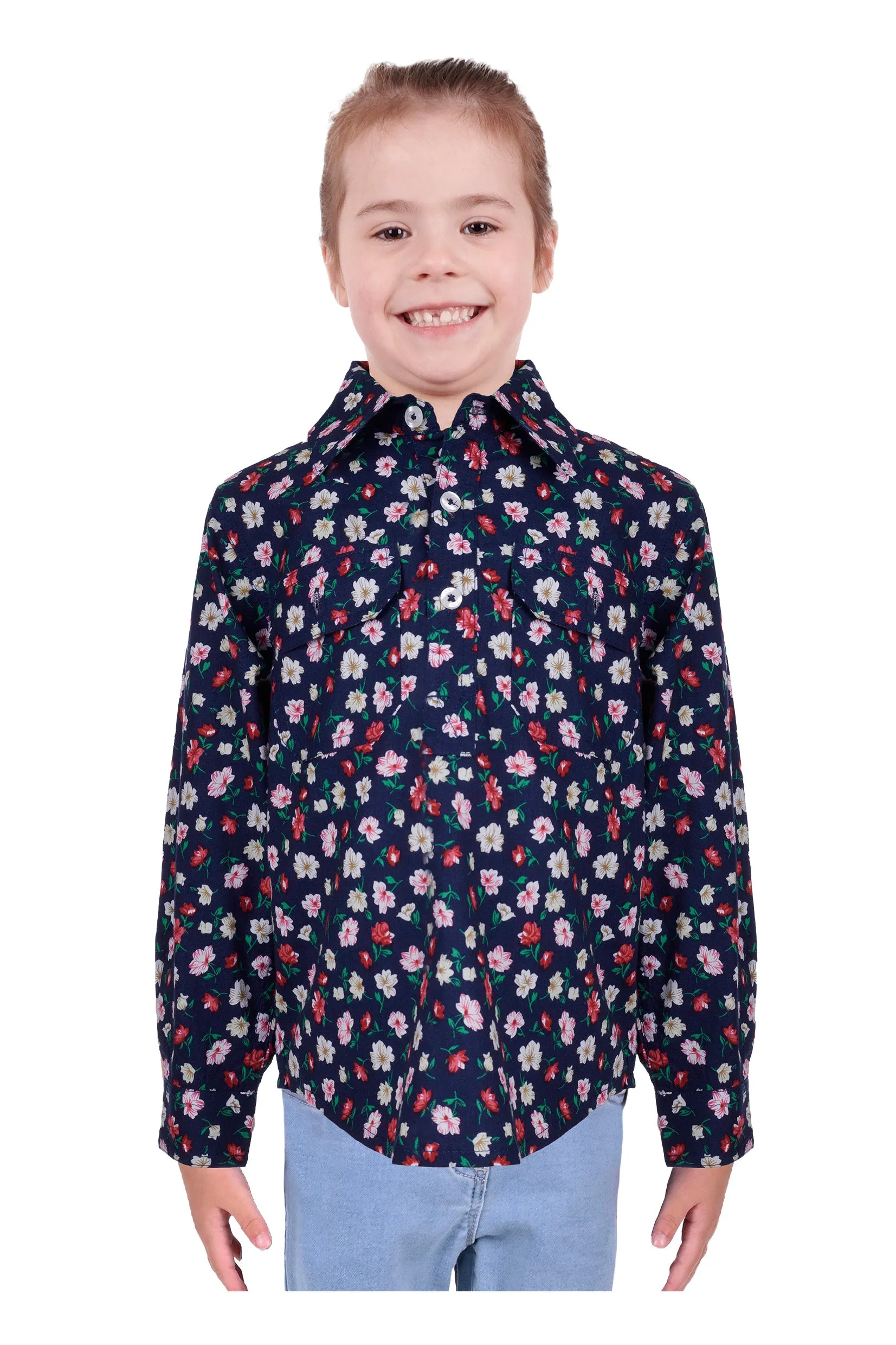 Hard Slog Kids Stephanie Half Placket L/S Shirt - Navy - H3S7101174