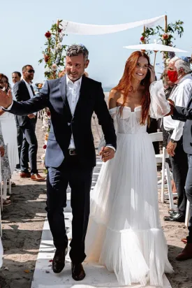 Ivory Long Sleeve Pleats Tulle Sweetheart Wedding Dresses With Chapel Train