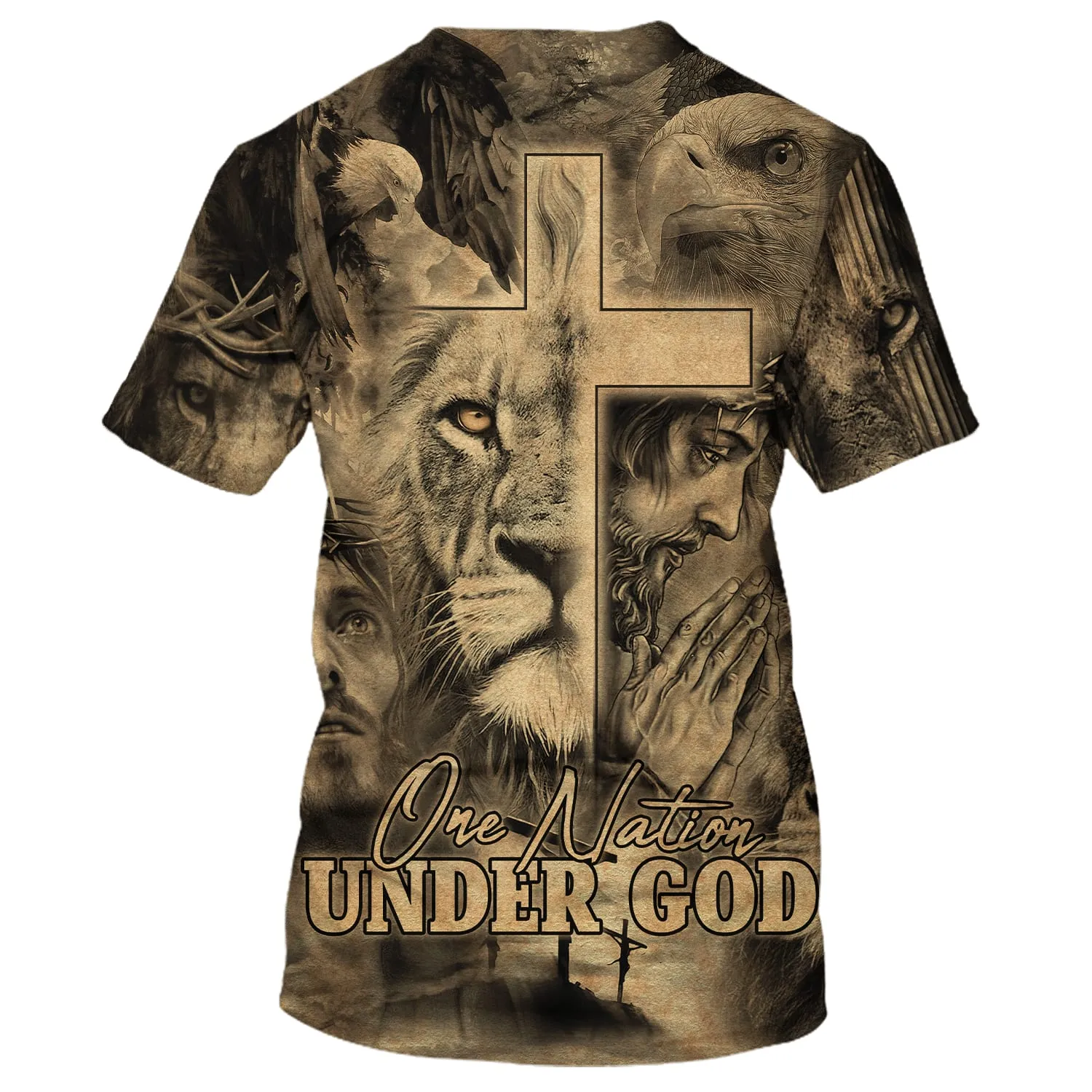 Jesus Prayer Lion One Nation Under God 3D All Over Printed Shirt for Men and Women