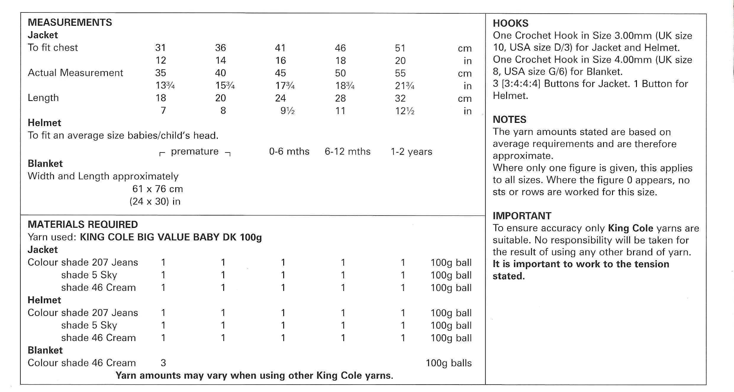 King Cole 5414 Baby Boys Jacket Hat and Blanket DK Crochet Pattern