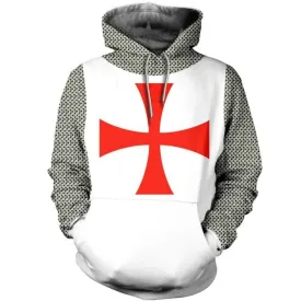 Knights Templar Commandery Hoodie - Red Cross On White Background