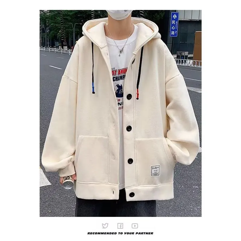 Lazy Loose-Fit Niche Button Front Hoodie