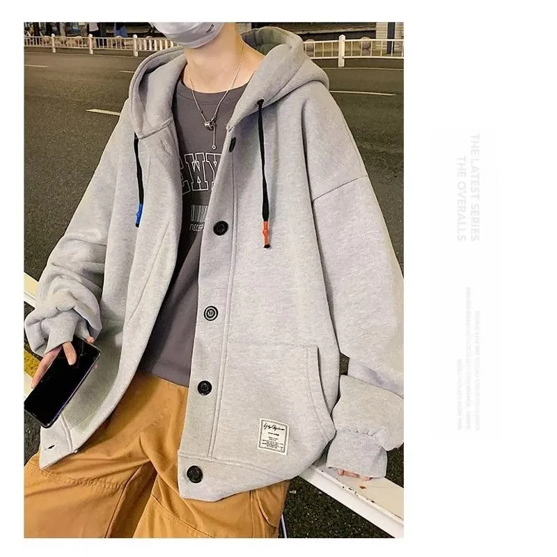 Lazy Loose-Fit Niche Button Front Hoodie