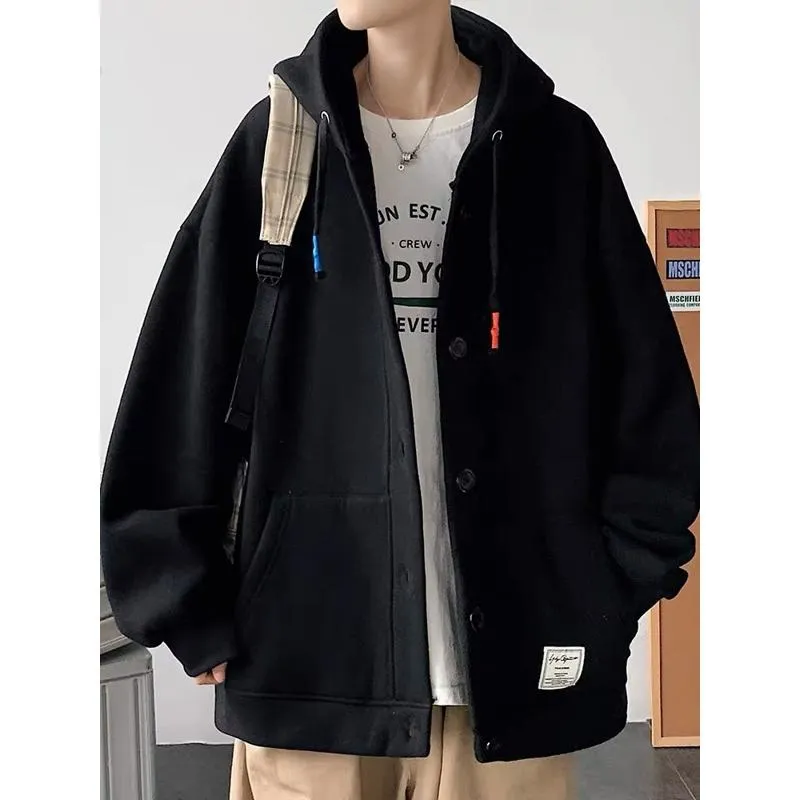 Lazy Loose-Fit Niche Button Front Hoodie