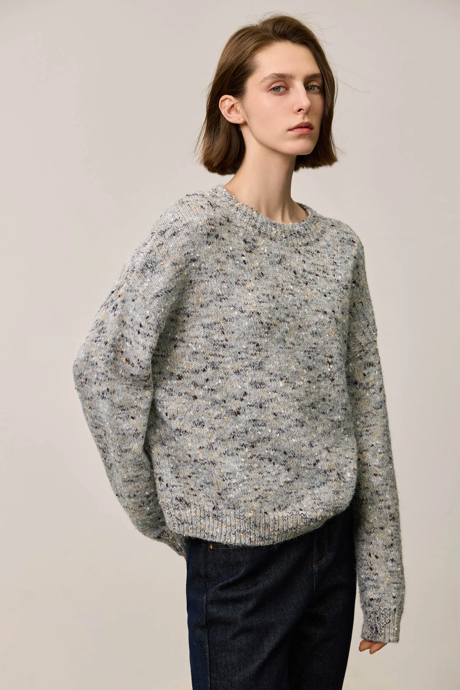 LILY Retro Textured Crewneck Knit Sweater