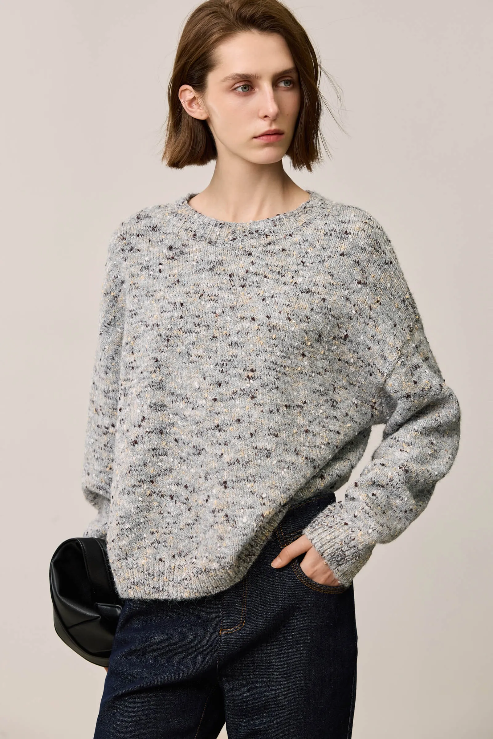 LILY Retro Textured Crewneck Knit Sweater