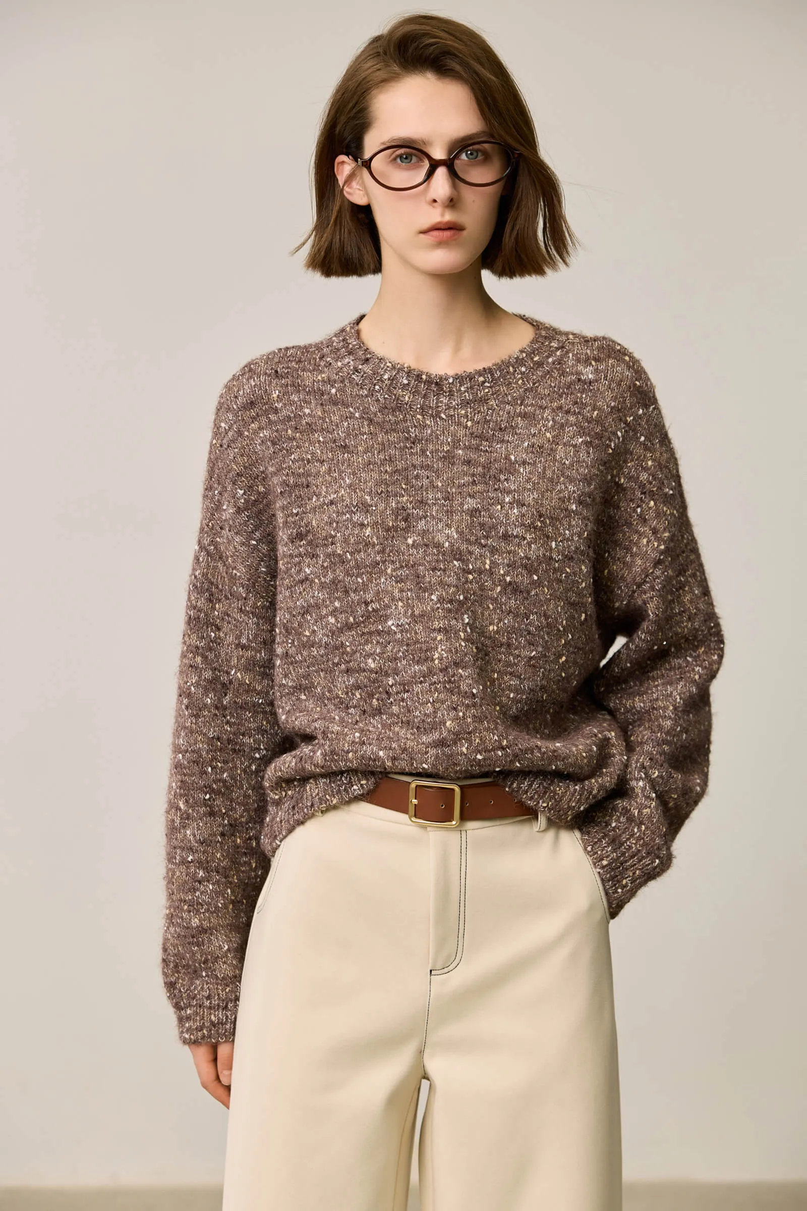 LILY Retro Textured Crewneck Knit Sweater