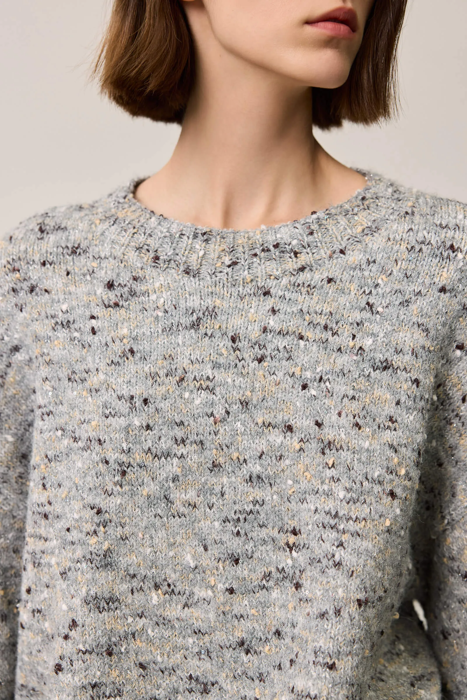 LILY Retro Textured Crewneck Knit Sweater