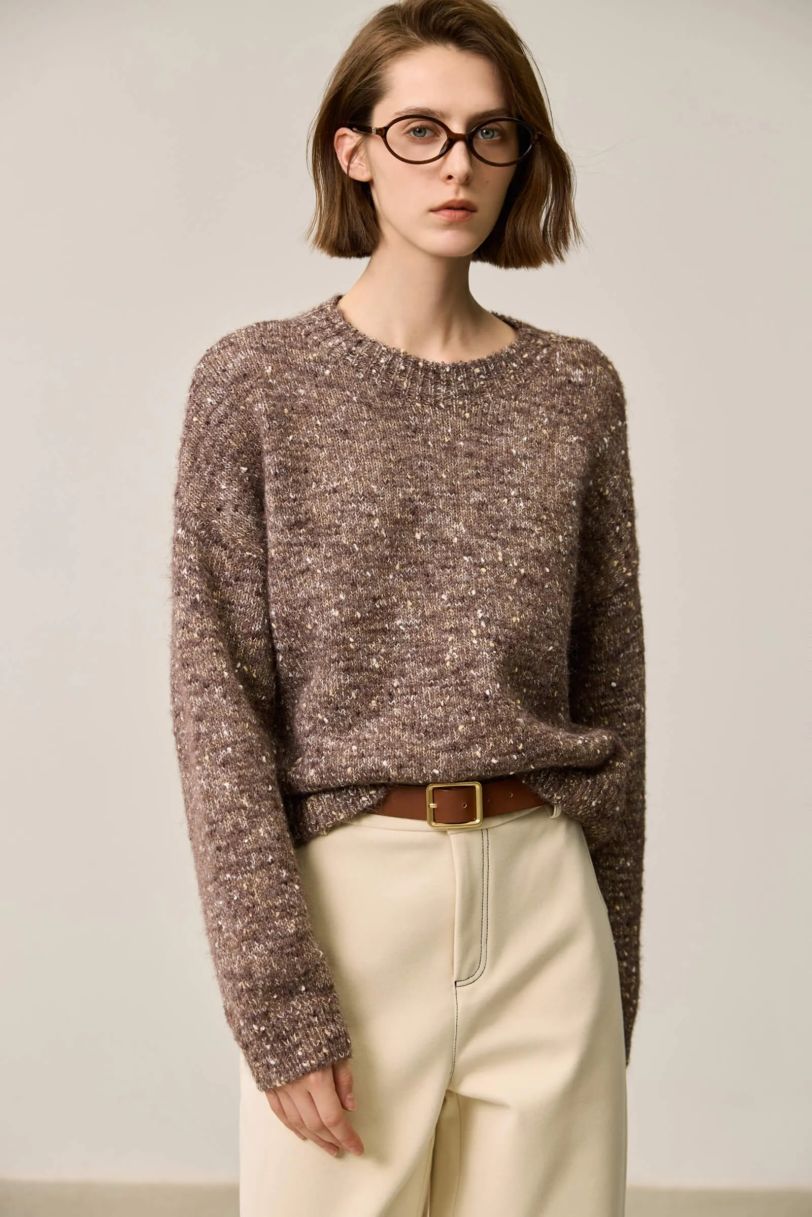 LILY Retro Textured Crewneck Knit Sweater