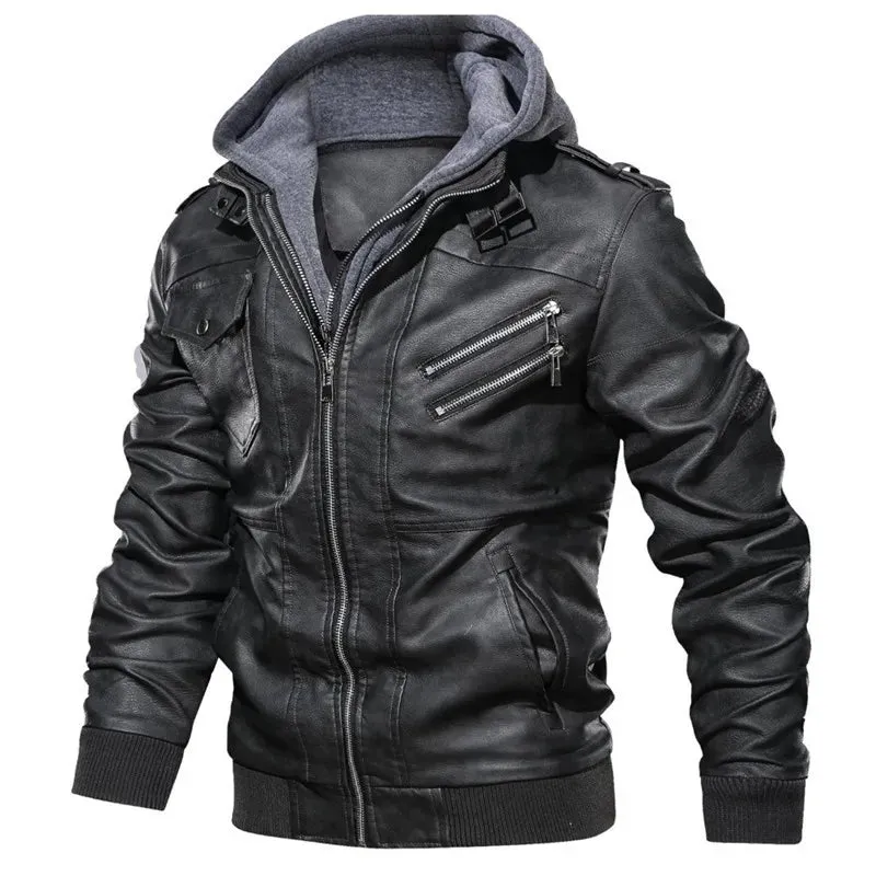 Men Casual Biker Faux Leather Jackets Men Brand Winter Leather Jacket Coat Men Fashion Hooded Motorcycle PU Jacket Men