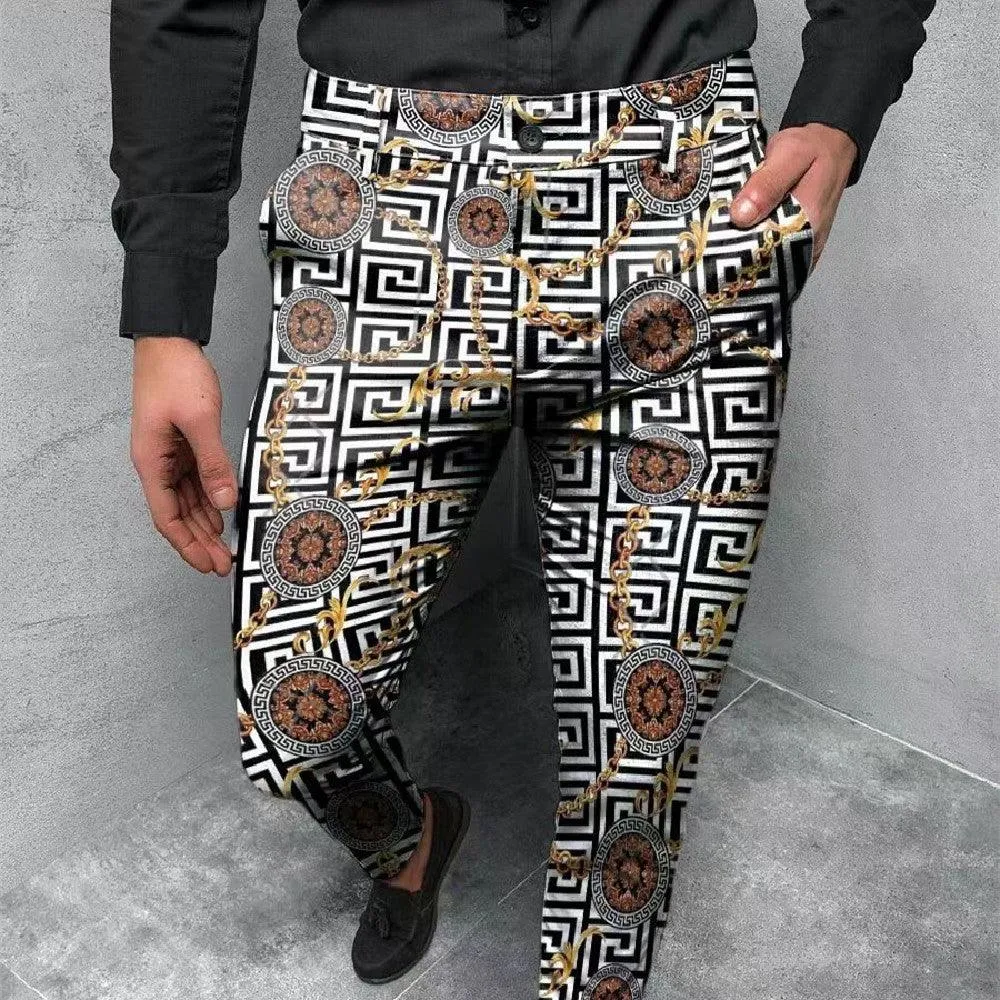 Men Printed Mid Rise Straight Leg Pants