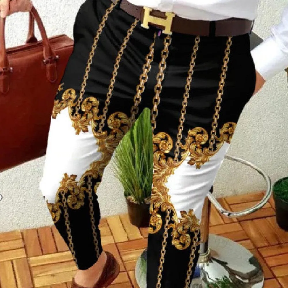 Men Printed Mid Rise Straight Leg Pants