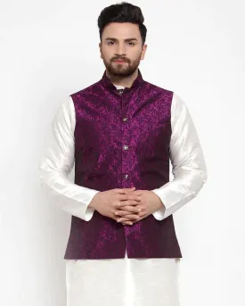 Men Purple-Coloured & Black Woven Design Nehru Jacket