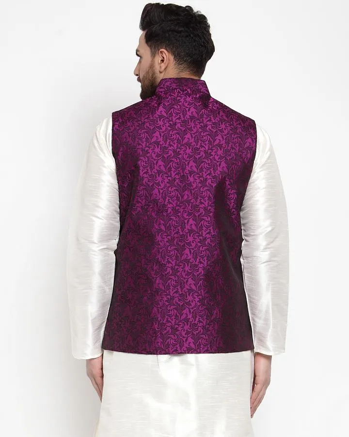 Men Purple-Coloured & Black Woven Design Nehru Jacket