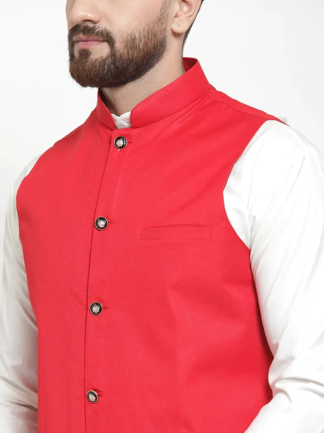 Men Red Solid Nehru Jacket