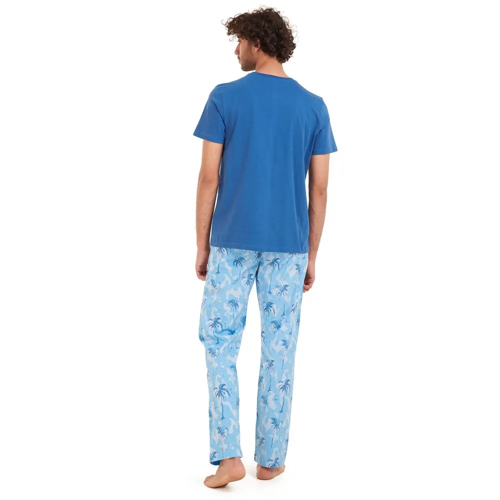 Men summer pajama set Petroleum t-shirt  Light blue Palm Pants