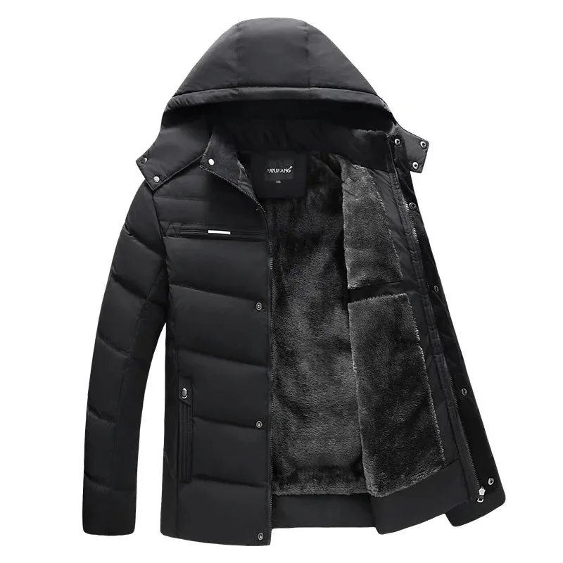 Men's down jacket with a hood and down lining