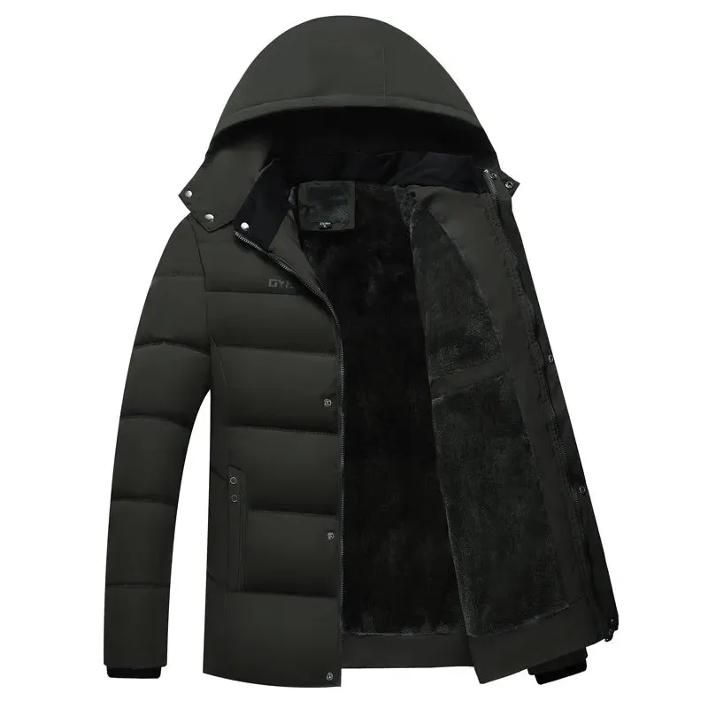 Men's down jacket with a hood and down lining