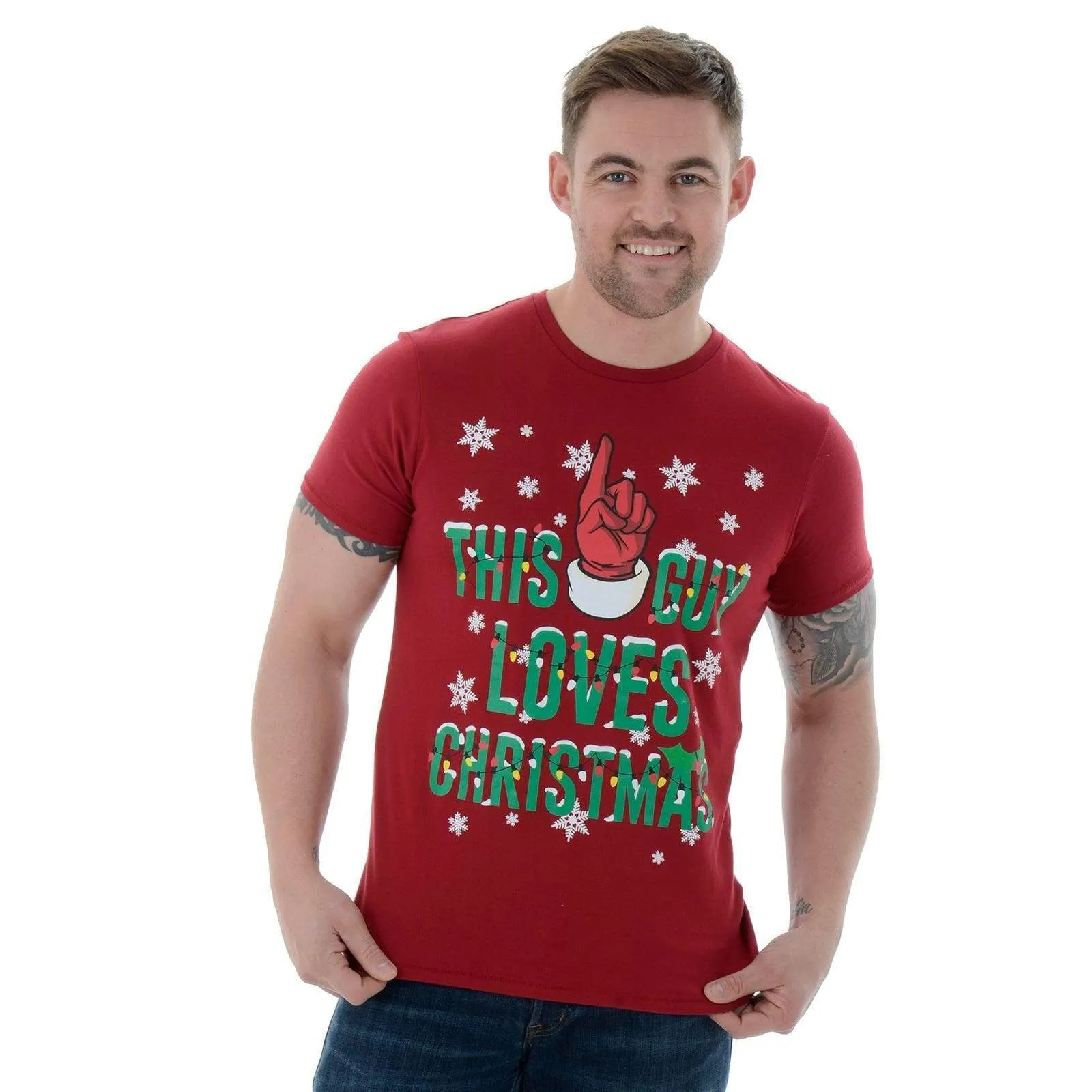 Mens Novelty Cotton Christmas T-Shirt Tee This Guy Loves Xmas