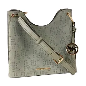 Michael Kors Joan Large Perforated Suede Leather Slouchy Bag, Gray-Green