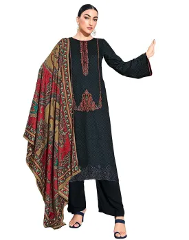 Mumtaz Arts Pashmina Black Winter Unstitched Suits for Ladies