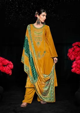 Mumtaz Arts Pure Velvet Yellow Women Winter Suits