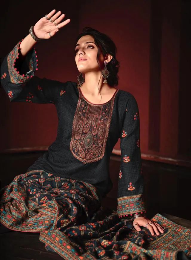 Mumtaz Unstitched Black Lawn Cotton Ladies Embroidery Suits With Dupatta