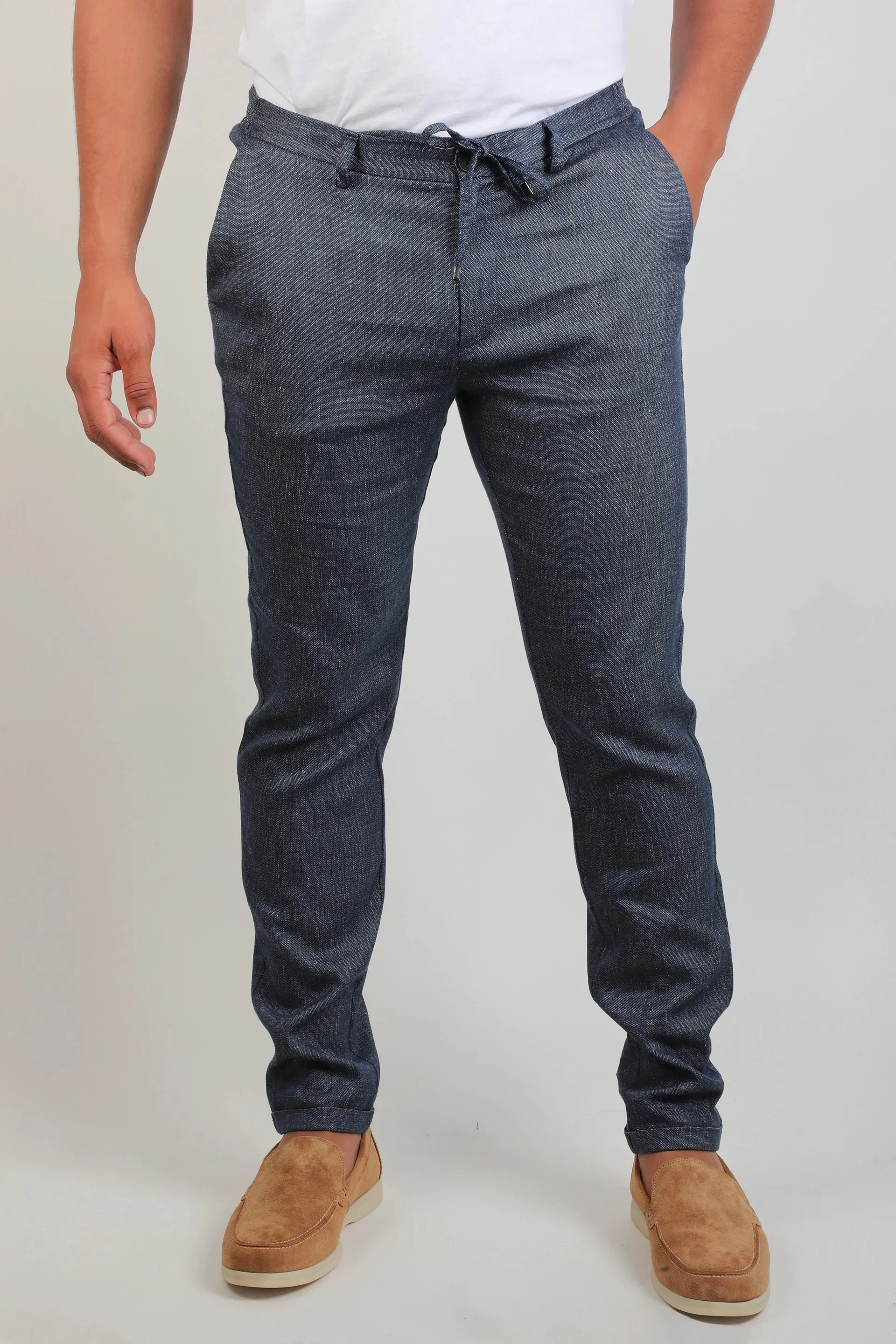 Navy Chino Jogger With Tie Waist