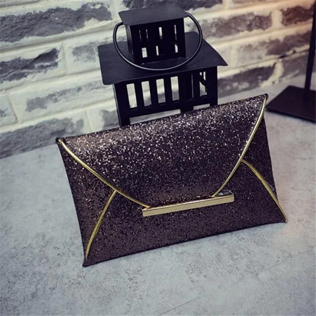 New Hot Hand Package Women Fashion Sequins Envelope Bag Personality Clutch Purse Leather Top Quality