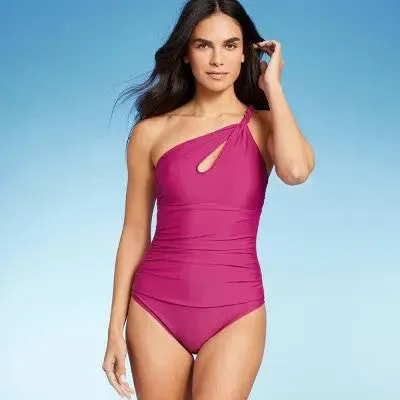 New - Shade & Shore Women's One Shoulder Keyhole One Piece Swimsuit Swimwear