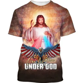 One Nation Under God T Shirt Men Women Jesus And Eagle American Flag Pattern Shirts