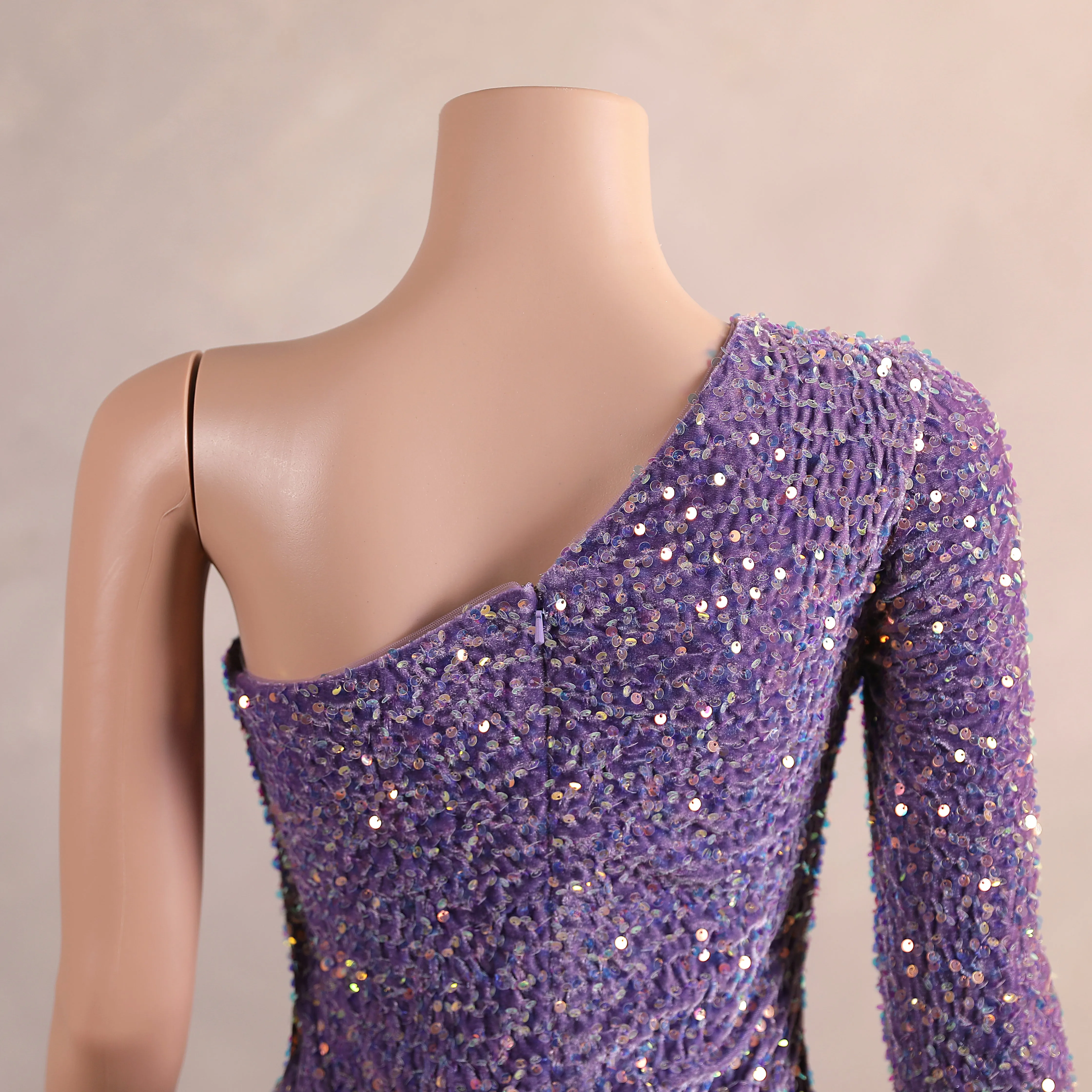 One Shoulder Purple Prom Dresses Sequin Mermaid Long Evening Formal Dresses