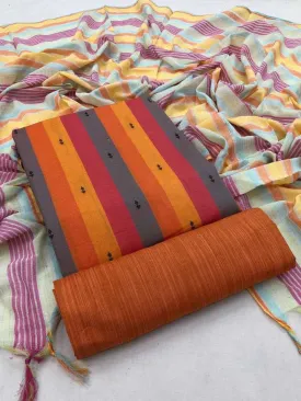 Orange Pure Handloom Cotton Unstitched Dress Material