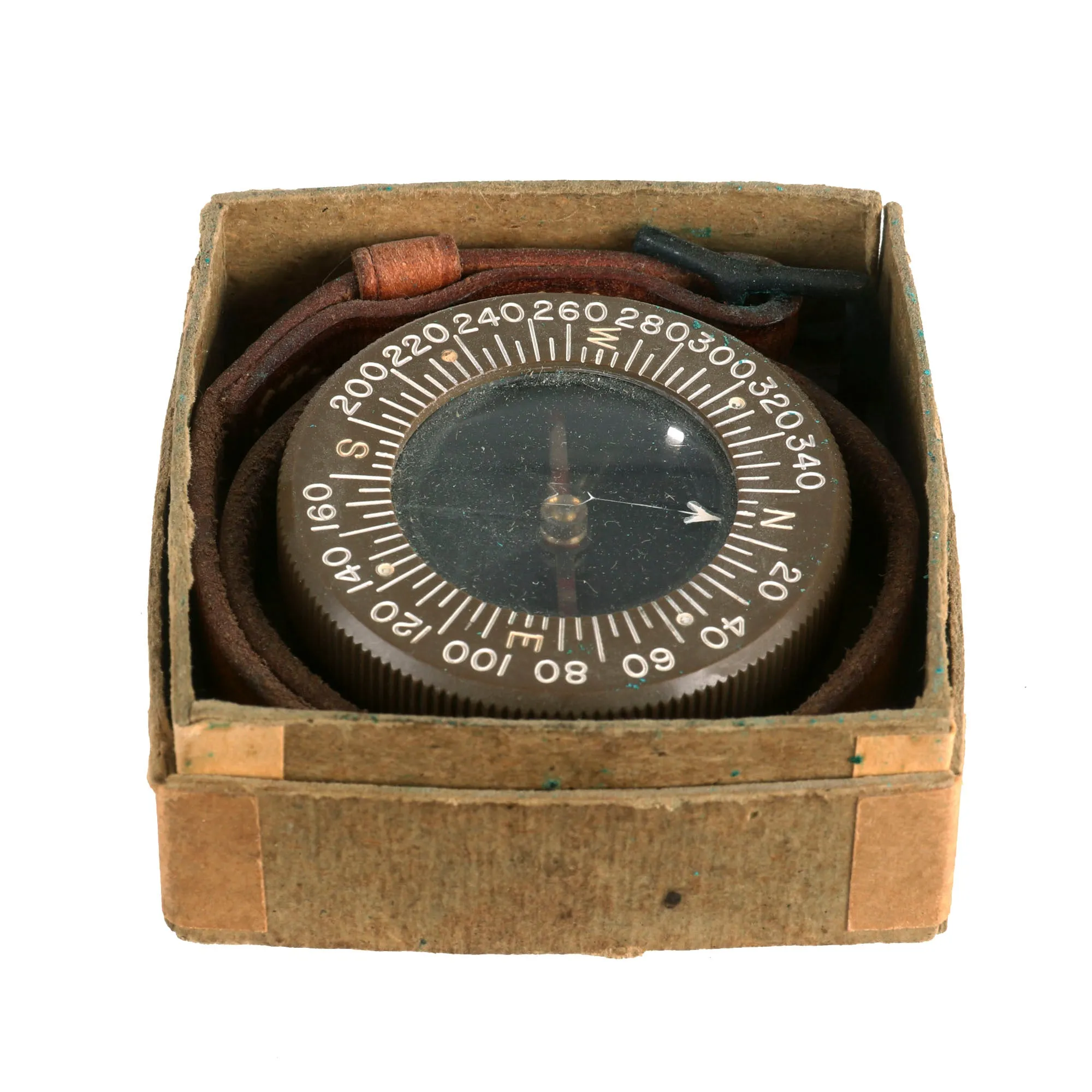 Original U.S. WWII Unissued Paratrooper Wrist Compass by Superior Magneto with Leather Wrist Band and Original Box