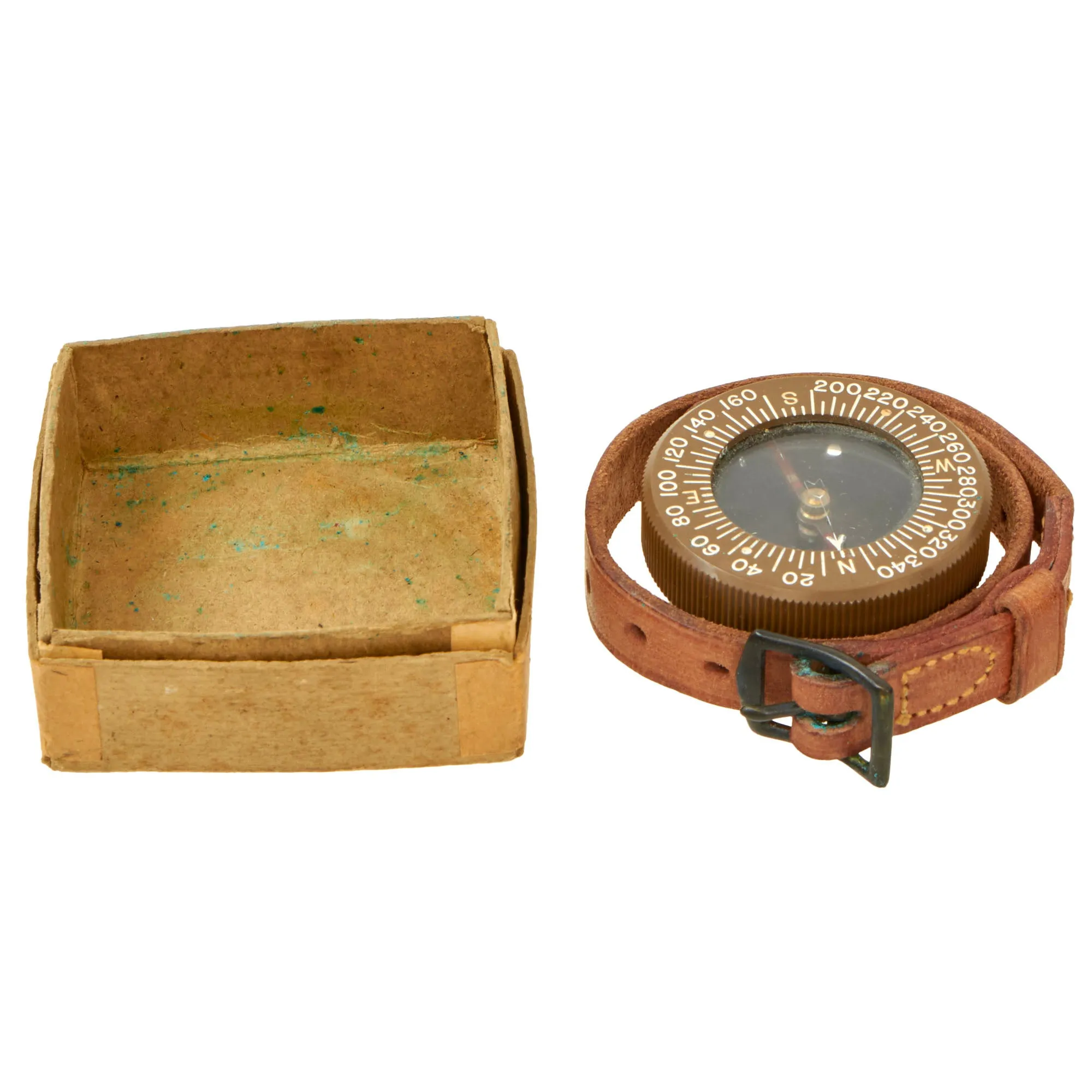 Original U.S. WWII Unissued Paratrooper Wrist Compass by Superior Magneto with Leather Wrist Band and Original Box