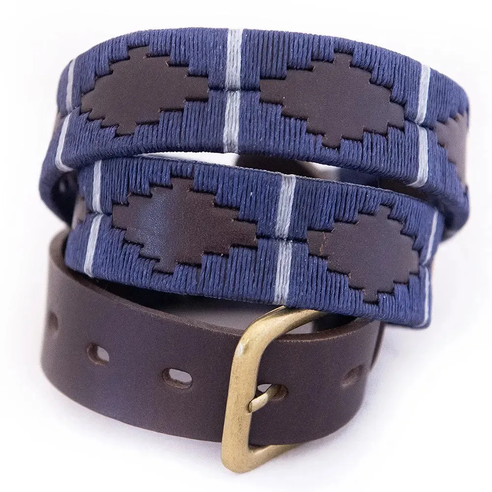 PIONEROS Polo Belt - Wide Argentinian - 121 Navy with Silver Grey Stripe