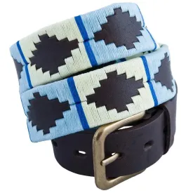 PIONEROS Polo Belt - Wide Argentinian - 142 Blue/White with Blue Stripe