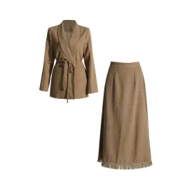 Pre Order:  Solid Waist Suit Jacket   Tassel Skirt