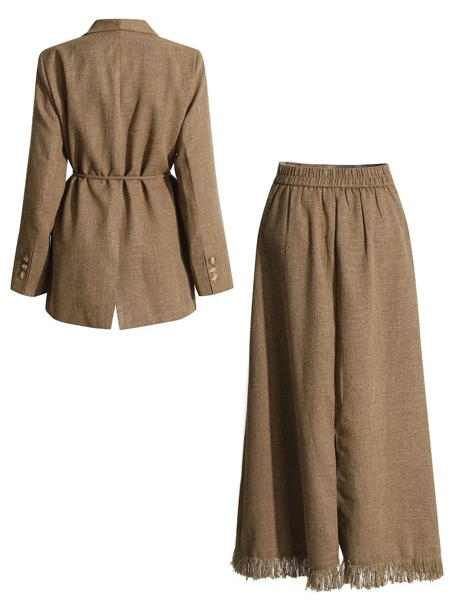 Pre Order:  Solid Waist Suit Jacket   Tassel Skirt