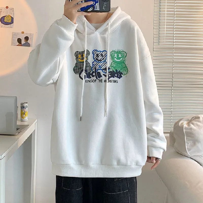 Print Casual Loose Fit Cartoon Hoodie